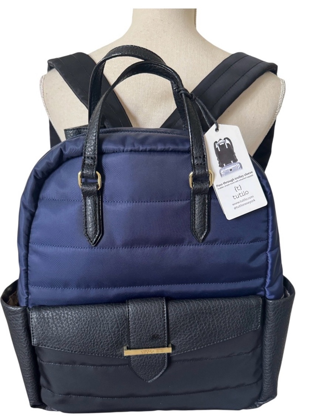 TUTILO Carry The Day The Adaptive Collection Navy Black Puffer Backpack NEW TAGS